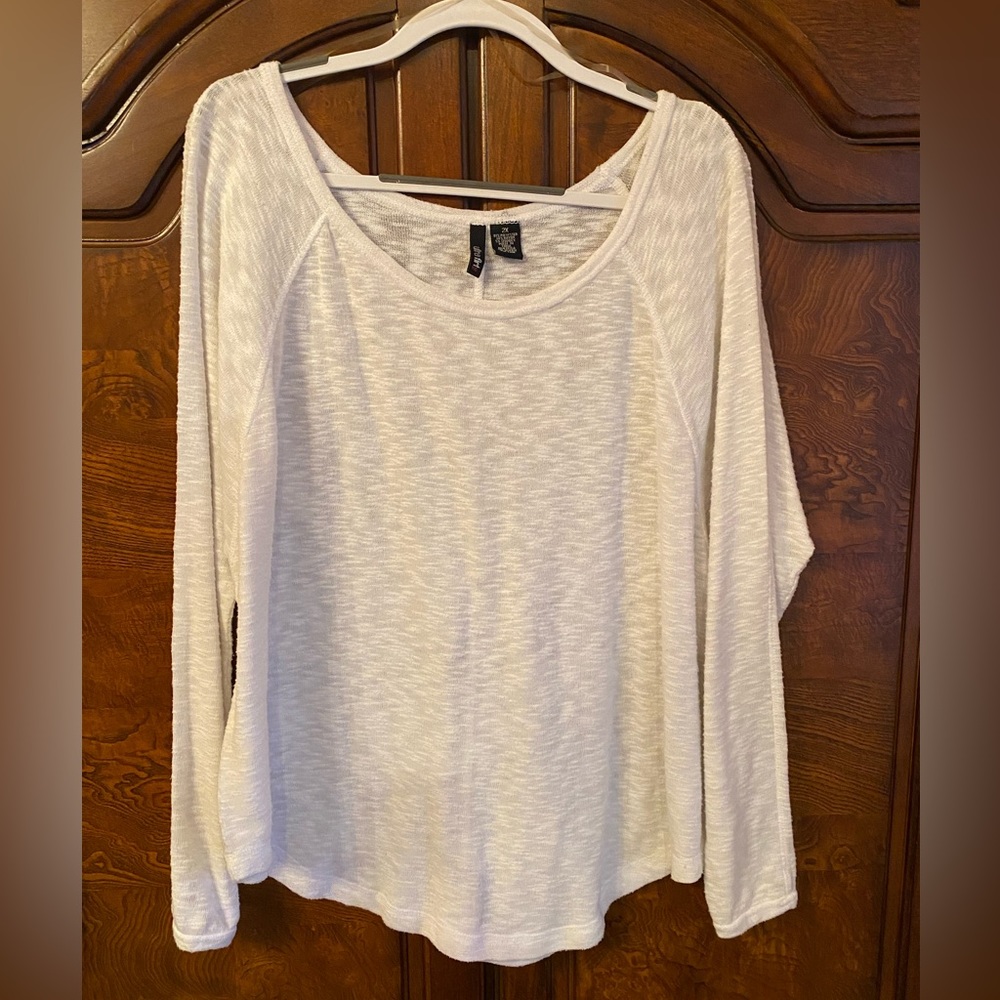 Ultra Flirt White Long Sleeve Top 2X